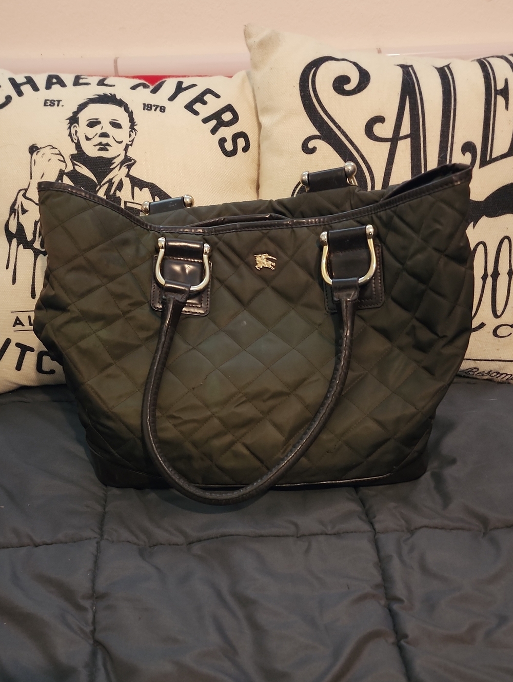 Authentic Burberry Quilted Tote in Olive Green - Made In Italy! NICE!